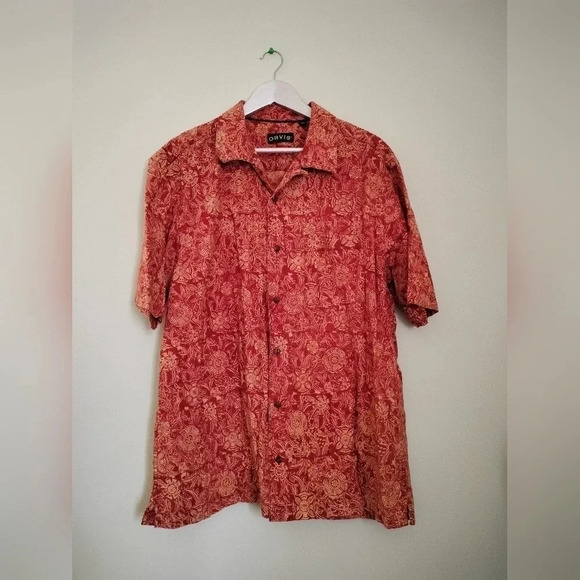 Orvis Other - Men's Orvis Size Large Short Sleeves Top Shirt Button Up Pocket Rust Cream